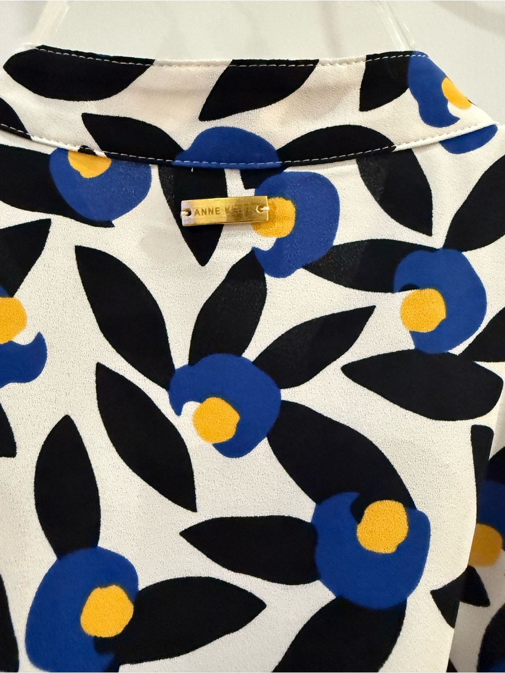 Anne Klein Sleeveless Wrap Midi Dress in White, Black & Blue with Yellow Accents - Picture 4 of 5